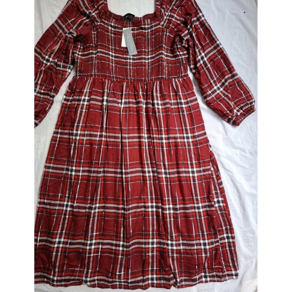 Lane Bryant Dress Red Plaid Square Neck Smocked Balloon Sleeves Womens 18/20 NWT - Picture 5 of 14